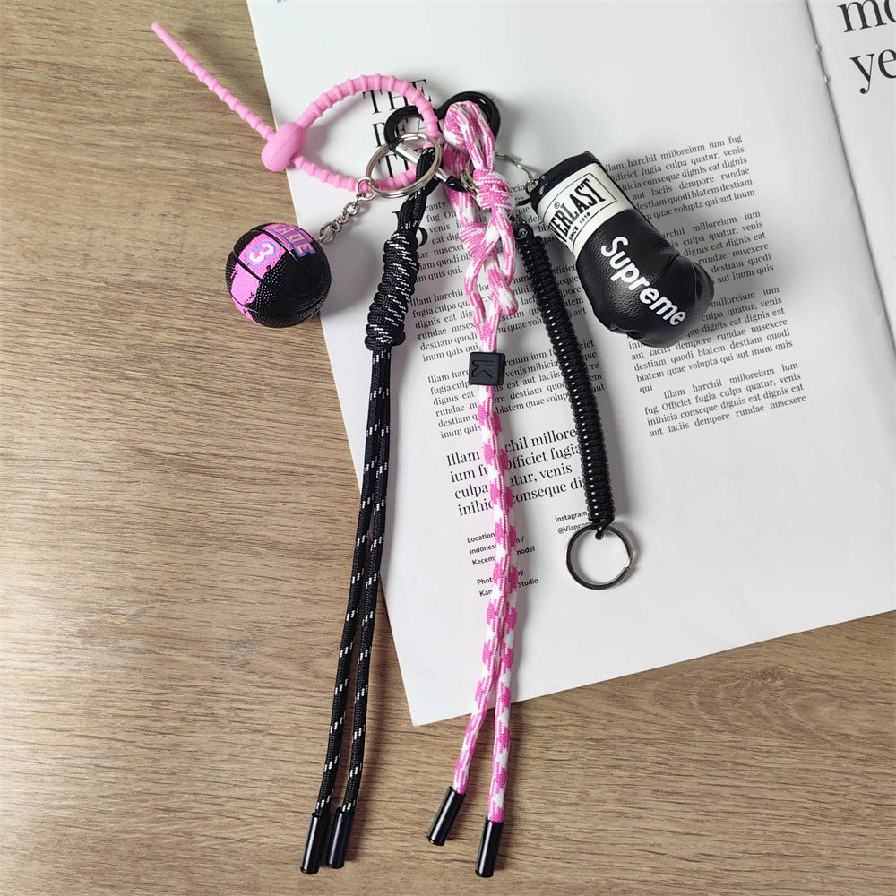 Sweet & Cool Sporty Keychain Basketball Ball Boxing Glove Braided Rope Bag Charm