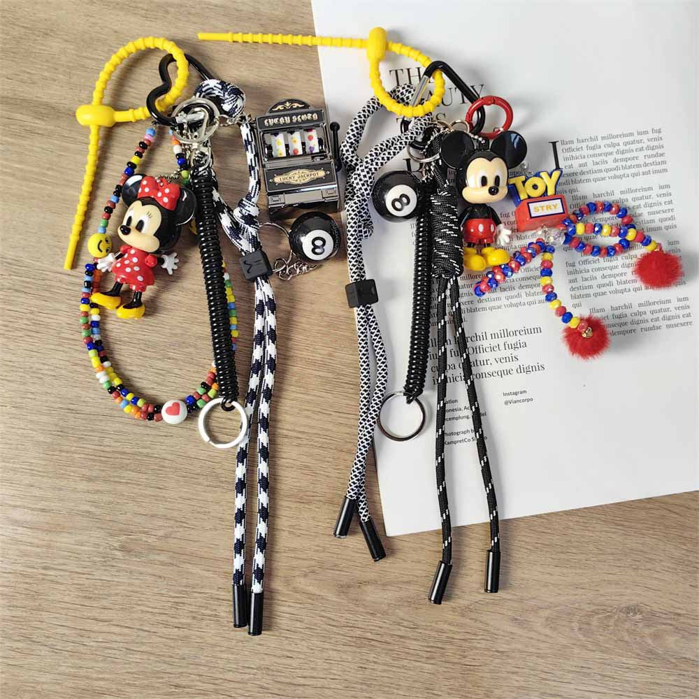 Cute Mickey & Minnie Mouse Couple Cartoon Keychain Billiards Fruit Machine Charm
