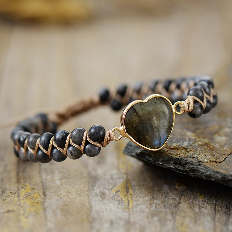Jasper Heart Hand-Woven Bracelet - Weaving Love and Protection