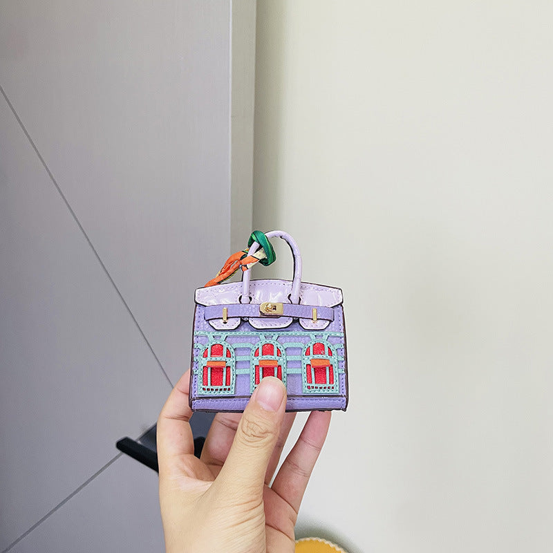 Mini House-Shaped Bag Charm & Keychain: Cute Creative Window Design for Car Keys & Earphone Pouches