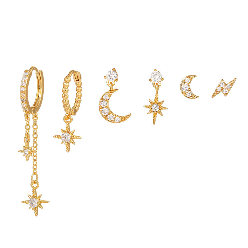 The Star and Moon Earrings Set of Six