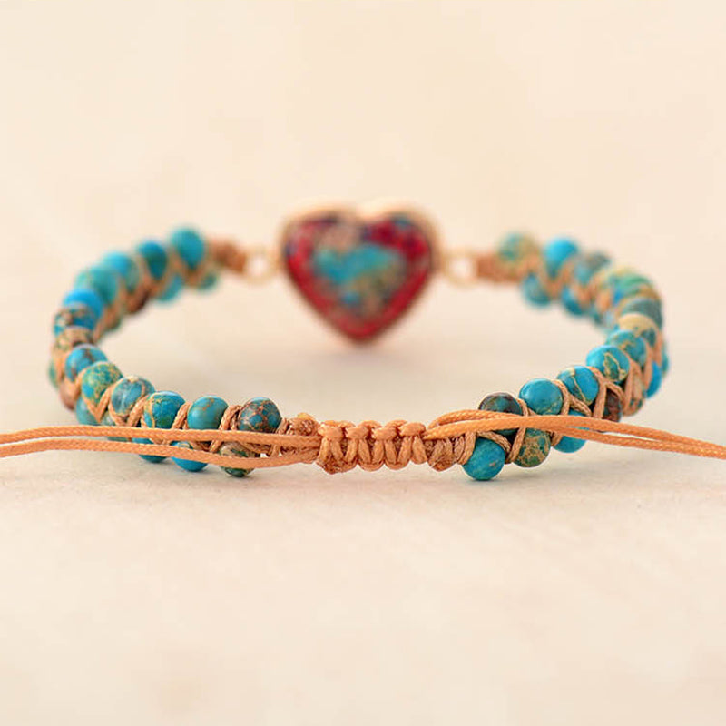 Jasper Heart Hand-Woven Bracelet - Weaving Love and Protection
