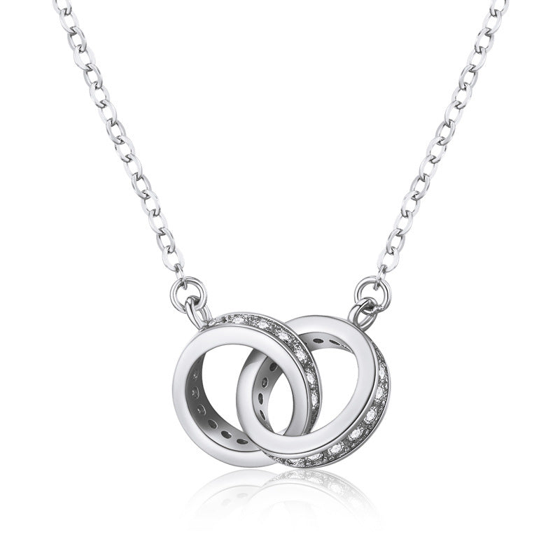 Double Circle Pendant S999 Sterling Silver Necklace - Love & Missing