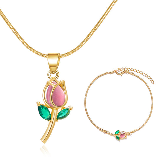 Tulip Necklace Bracelet Jewelry Set - Love & Blessings