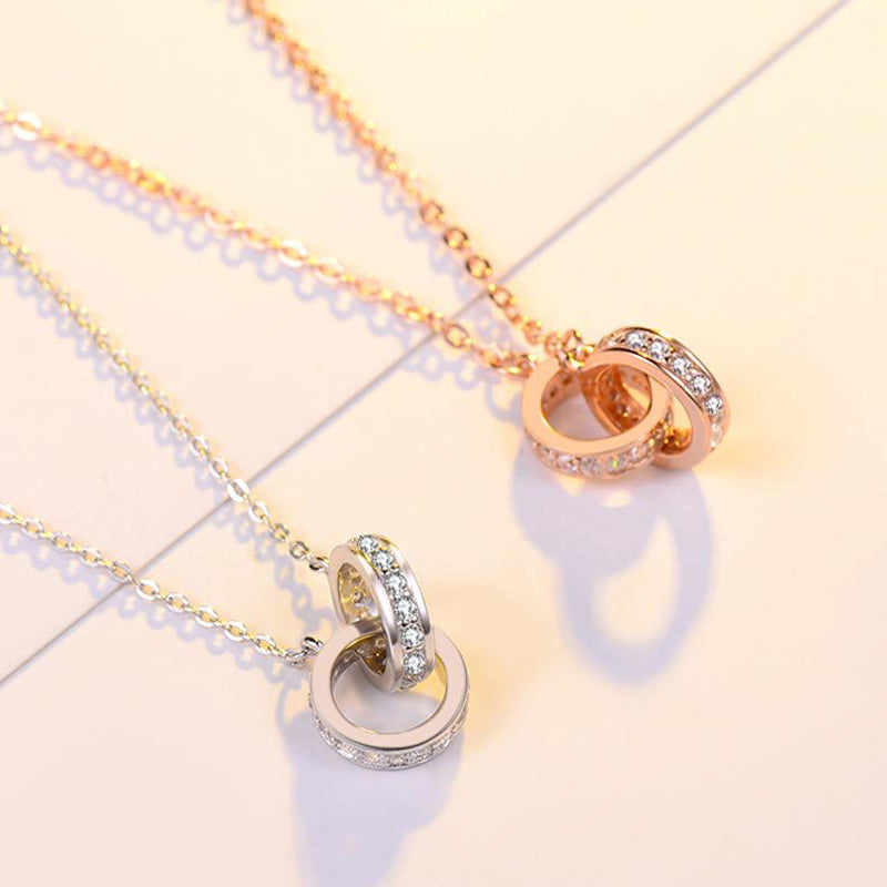 Double Circle Pendant S999 Sterling Silver Necklace - Love & Missing