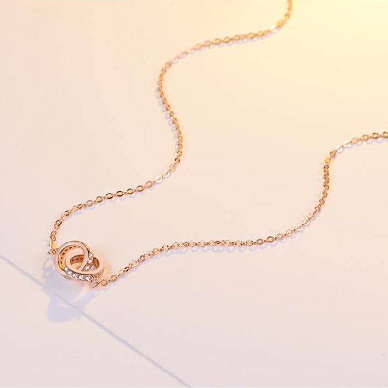 Double Circle Pendant S999 Sterling Silver Necklace - Love & Missing