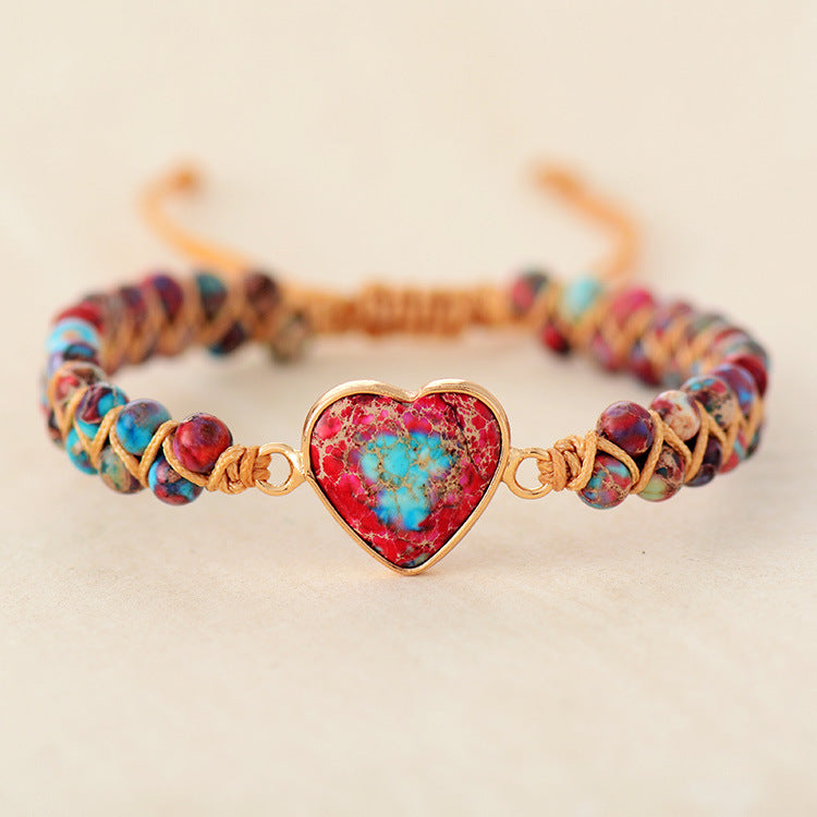 Jasper Heart Hand-Woven Bracelet - Weaving Love and Protection
