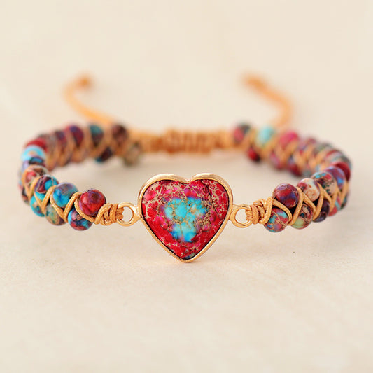 Jasper Heart Hand-Woven Bracelet - Weaving Love and Protection