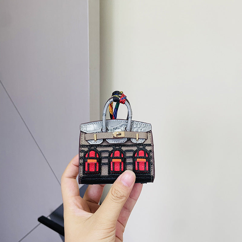 Mini House-Shaped Bag Charm & Keychain: Cute Creative Window Design for Car Keys & Earphone Pouches