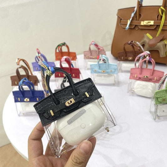 Crocodile-Texture Mini Semi-Transparent Birkin Bag Charm
