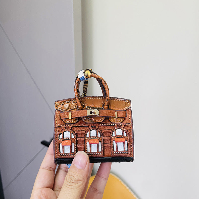 Mini House-Shaped Bag Charm & Keychain: Cute Creative Window Design for Car Keys & Earphone Pouches