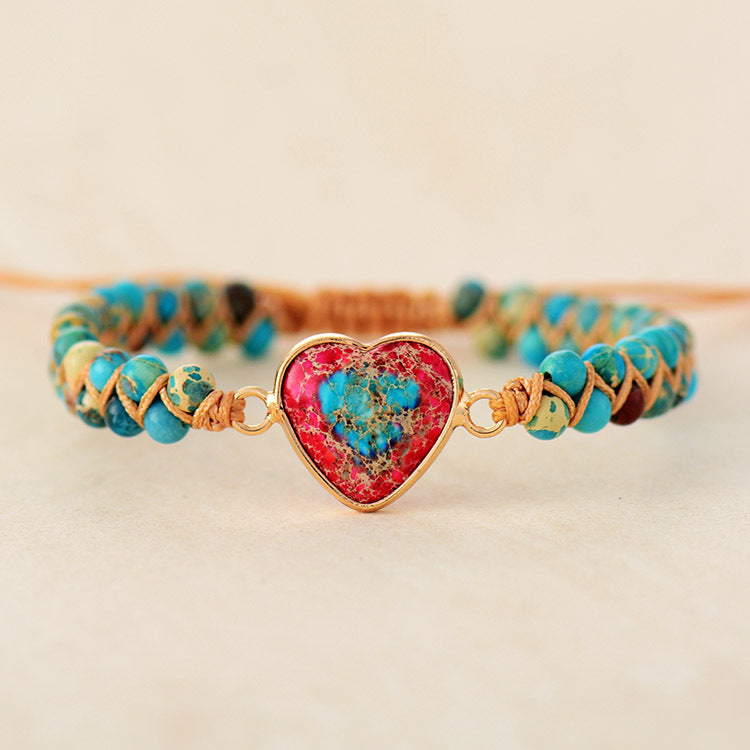 Jasper Heart Hand-Woven Bracelet - Weaving Love and Protection