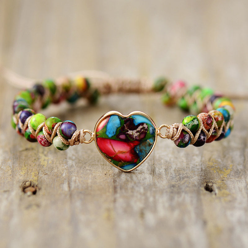 Jasper Heart Hand-Woven Bracelet - Weaving Love and Protection