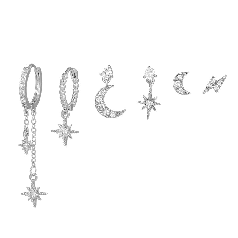 The Star and Moon Earrings Set of Six