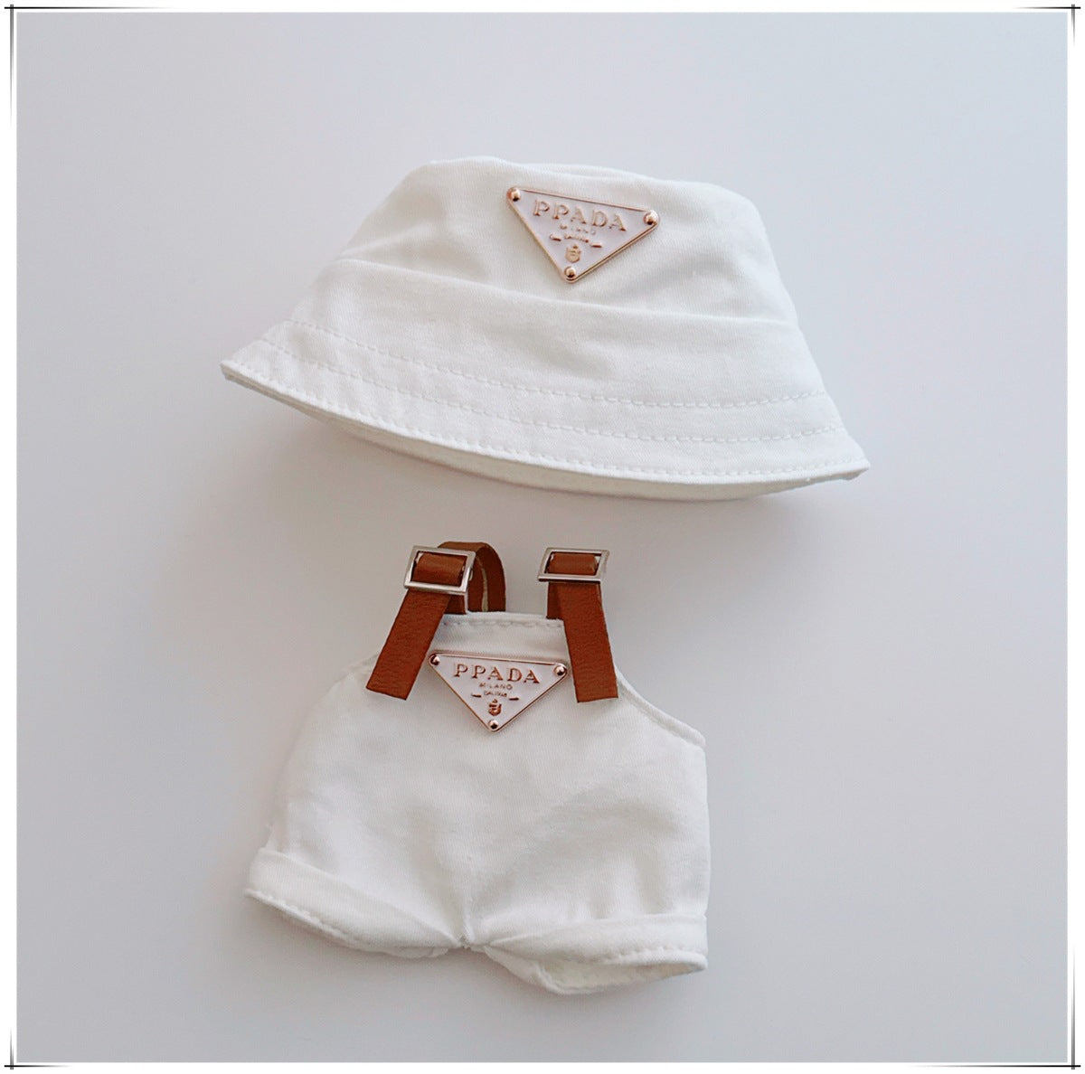 Doll Clothes for 17cm Labubu & 10cm Cotton Doll Lulu Pig Outfits - Overalls & Fisherman Hat Set