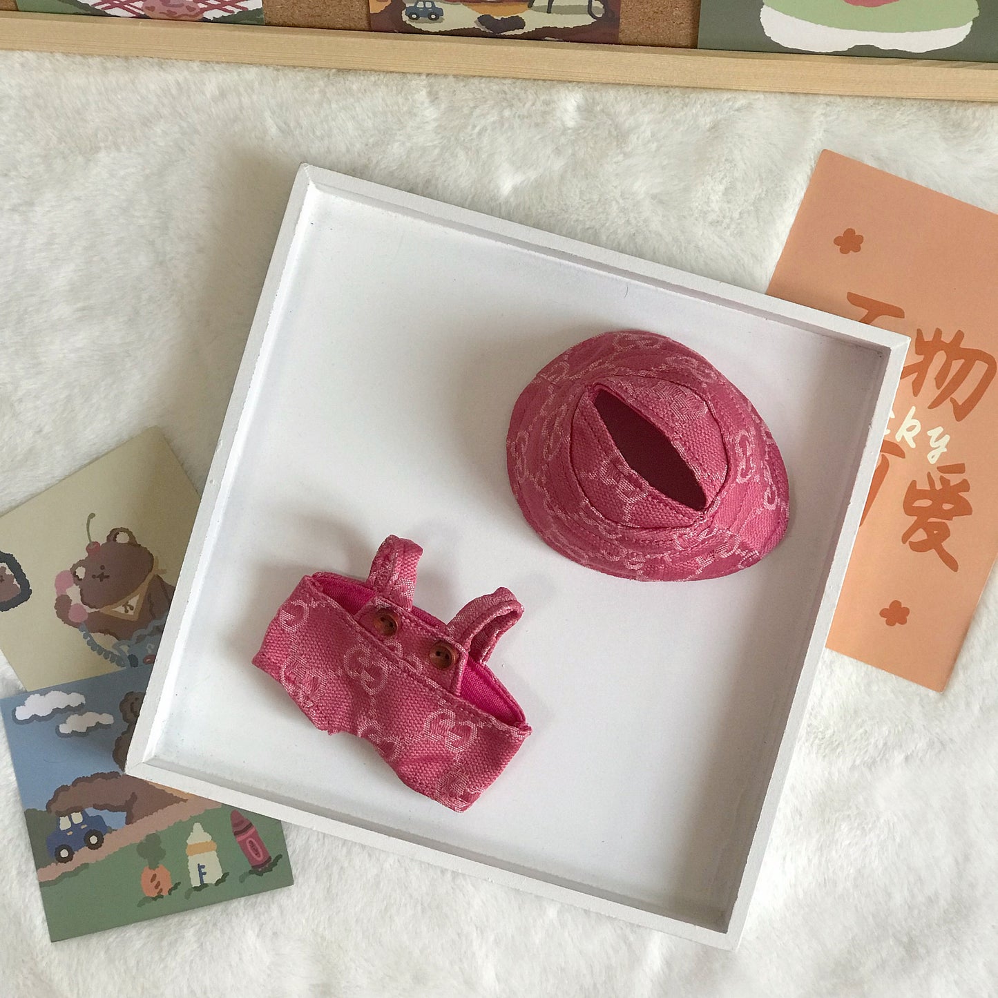 Seated Labubu Vinyl Figure Outfits - Overalls & Hats for Dolls