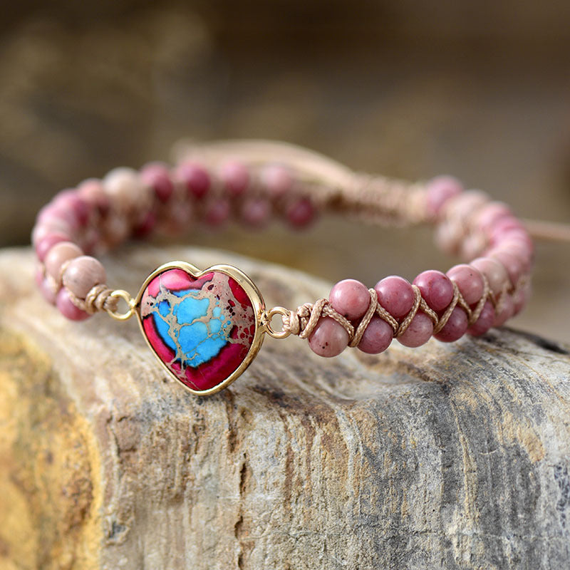 Jasper Heart Hand-Woven Bracelet - Weaving Love and Protection