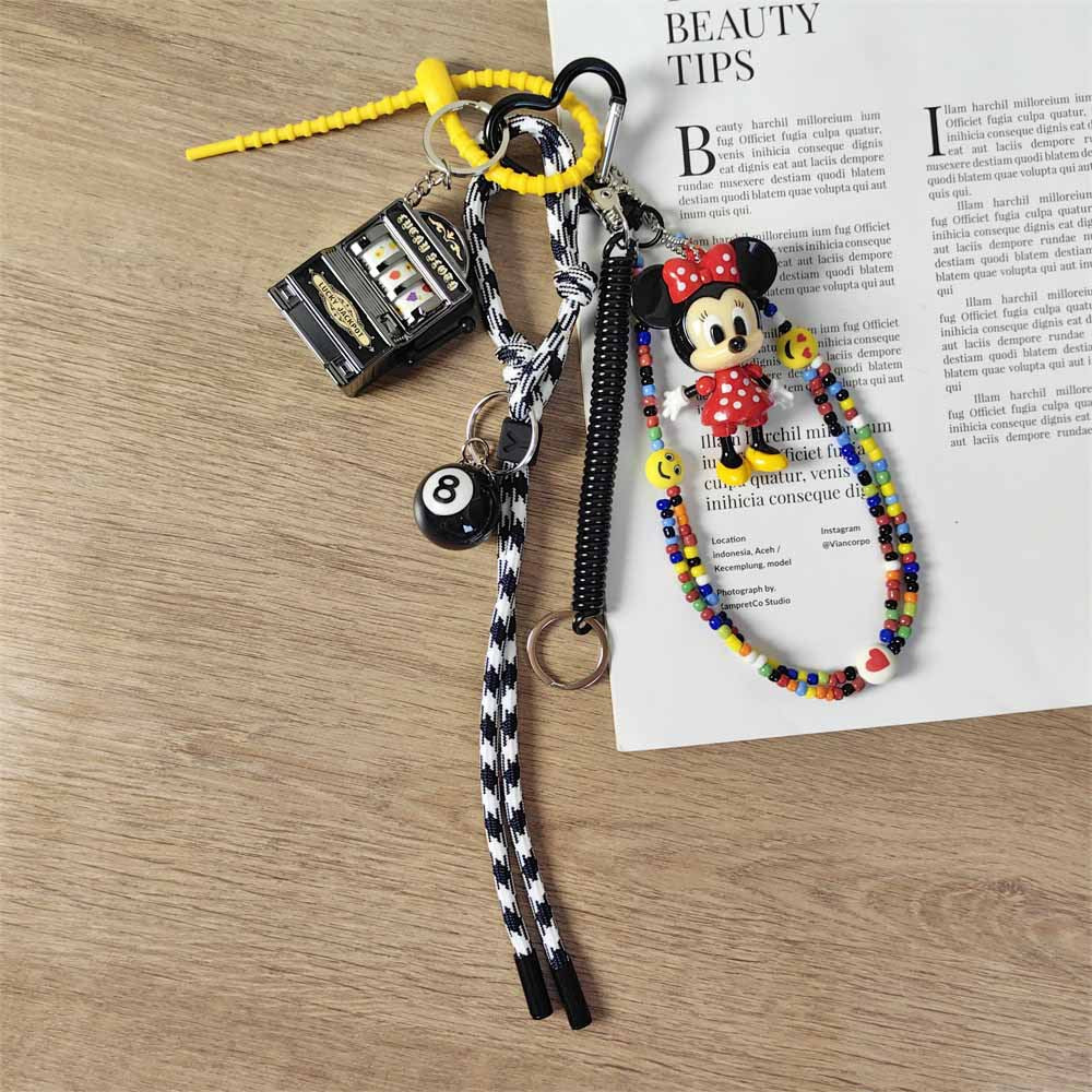 Cute Mickey & Minnie Mouse Couple Cartoon Keychain Billiards Fruit Machine Charm